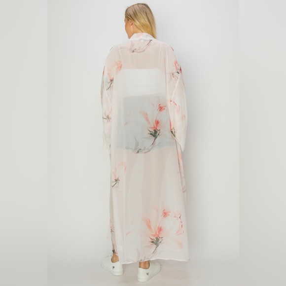 Floral Print Multicolor Chiffon Sheer Kimono Cardigan - Picture 4 of 5